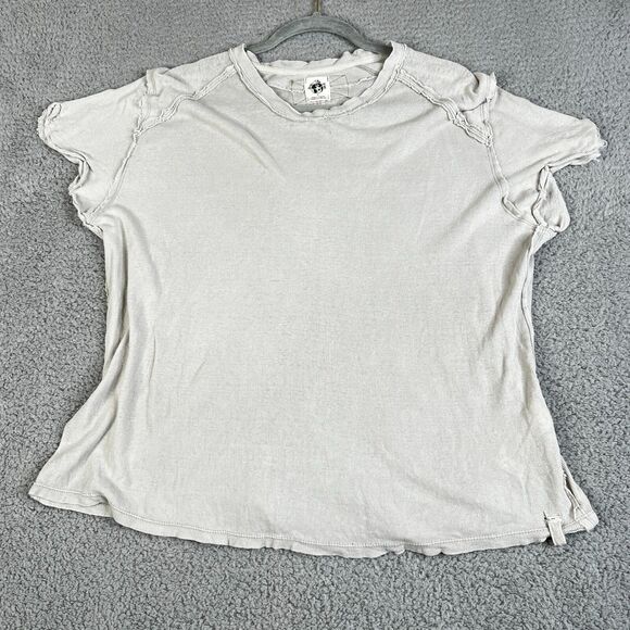 Free People We The Free Tee Womens Small Oatmeal Oversized Flax Linen Boyfriend - Picture 1 of 12